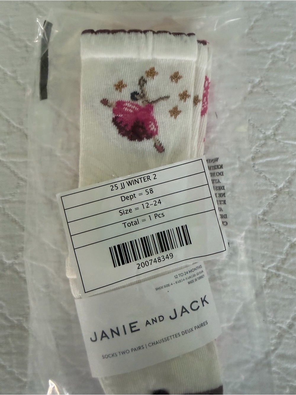 Janie and Jack 12 to 24 month girls ballet sock new in package two pair